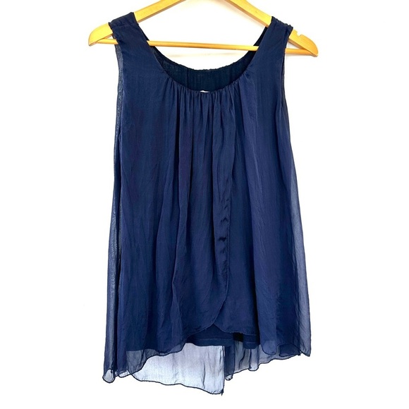 Bellambia Tops - Bellambia Italy Asymmetrical Blue Blouse with Flowing Design, silk